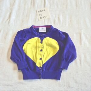 Hanna Andersson girls size 80 or 18-24 months purple sweater with yellow heart